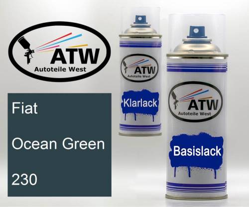 Fiat, Ocean Green, 230: 400ml Sprühdose + 400ml Klarlack - Set, von ATW Autoteile West.